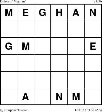 The grouppuzzles.com Difficult Meghan puzzle for 