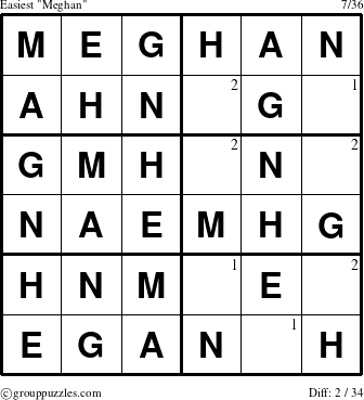 The grouppuzzles.com Easiest Meghan puzzle for  with the first 2 steps marked