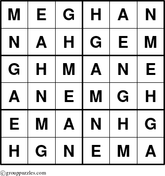The grouppuzzles.com Answer grid for the Meghan puzzle for 
