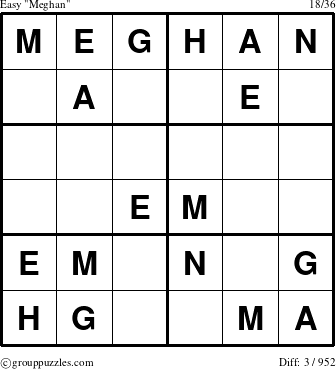 The grouppuzzles.com Easy Meghan puzzle for 