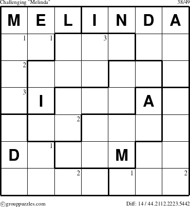 The grouppuzzles.com Challenging Melinda puzzle for  with the first 3 steps marked