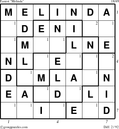 The grouppuzzles.com Easiest Melinda puzzle for  with all 2 steps marked