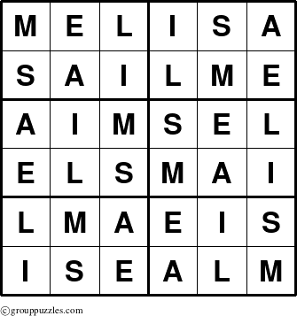 The grouppuzzles.com Answer grid for the Melisa puzzle for 