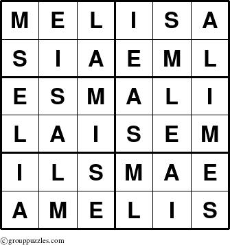 The grouppuzzles.com Answer grid for the Melisa puzzle for 