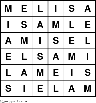 The grouppuzzles.com Answer grid for the Melisa puzzle for 