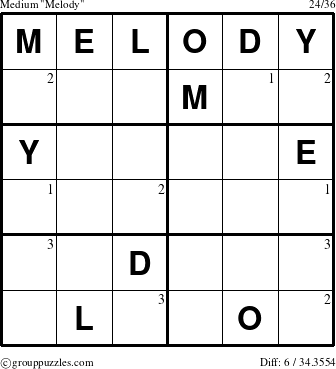 The grouppuzzles.com Medium Melody puzzle for  with the first 3 steps marked