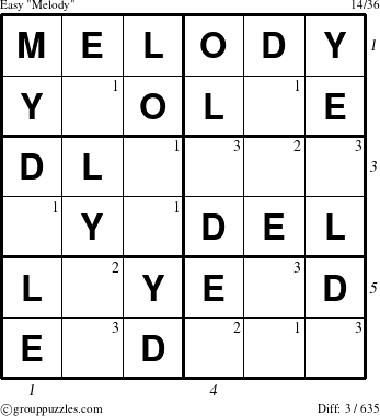 The grouppuzzles.com Easy Melody puzzle for  with all 3 steps marked