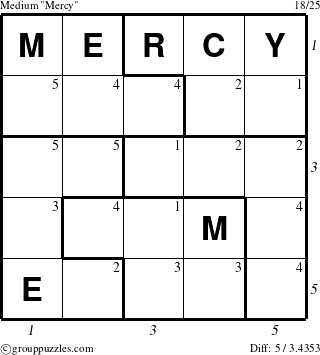 The grouppuzzles.com Medium Mercy puzzle for  with all 5 steps marked