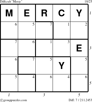 The grouppuzzles.com Difficult Mercy puzzle for , suitable for printing, with all 7 steps marked