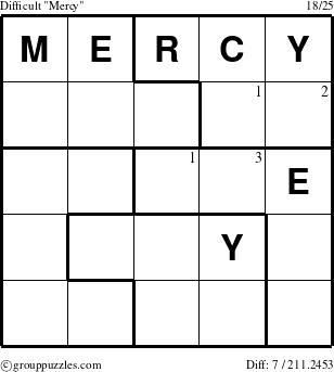 The grouppuzzles.com Difficult Mercy puzzle for  with the first 3 steps marked