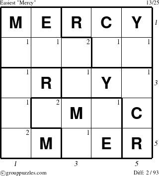 The grouppuzzles.com Easiest Mercy puzzle for  with all 2 steps marked
