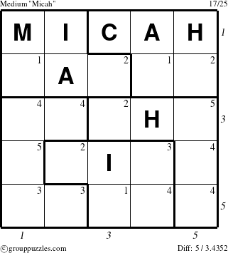 The grouppuzzles.com Medium Micah puzzle for , suitable for printing, with all 5 steps marked