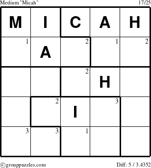 The grouppuzzles.com Medium Micah puzzle for  with the first 3 steps marked