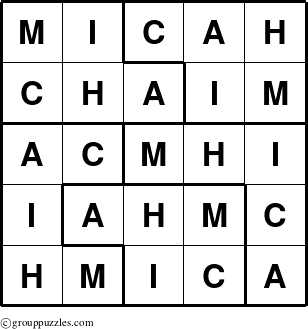 The grouppuzzles.com Answer grid for the Micah puzzle for 