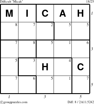 The grouppuzzles.com Difficult Micah puzzle for  with all 8 steps marked