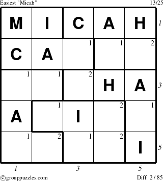 The grouppuzzles.com Easiest Micah puzzle for  with all 2 steps marked