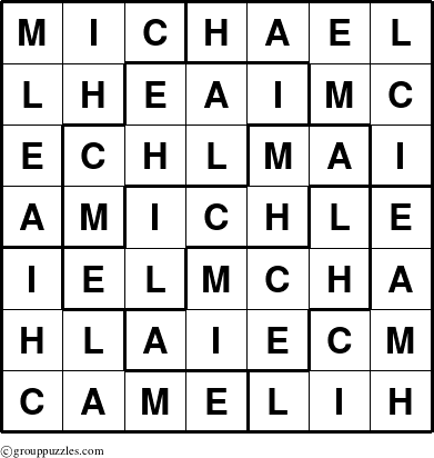 The grouppuzzles.com Answer grid for the Michael puzzle for 