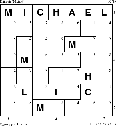 The grouppuzzles.com Difficult Michael puzzle for , suitable for printing, with all 9 steps marked