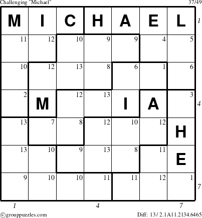 The grouppuzzles.com Challenging Michael puzzle for , suitable for printing, with all 13 steps marked