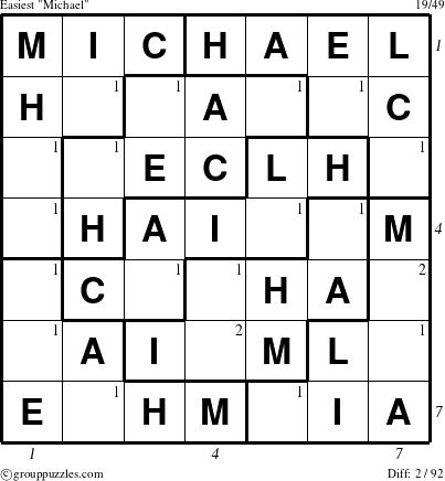 The grouppuzzles.com Easiest Michael puzzle for  with all 2 steps marked