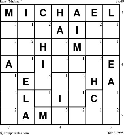 The grouppuzzles.com Easy Michael puzzle for , suitable for printing, with all 3 steps marked