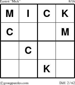 The grouppuzzles.com Easiest Mick puzzle for 