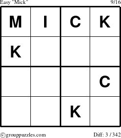 The grouppuzzles.com Easy Mick puzzle for 