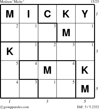 The grouppuzzles.com Medium Micky puzzle for  with all 5 steps marked
