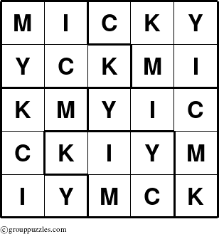 The grouppuzzles.com Answer grid for the Micky puzzle for 