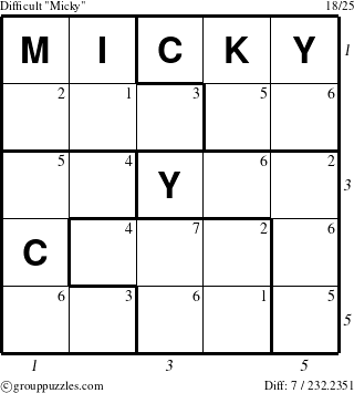 The grouppuzzles.com Difficult Micky puzzle for  with all 7 steps marked