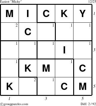 The grouppuzzles.com Easiest Micky puzzle for  with all 2 steps marked