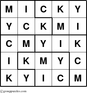 The grouppuzzles.com Answer grid for the Micky puzzle for 