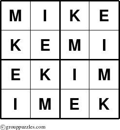 The grouppuzzles.com Answer grid for the Mike puzzle for 