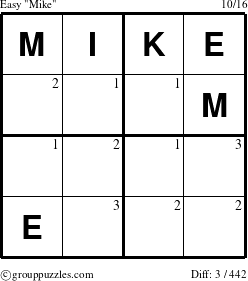 The grouppuzzles.com Easy Mike puzzle for  with the first 3 steps marked