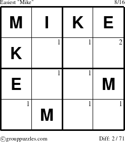 The grouppuzzles.com Easiest Mike puzzle for  with the first 2 steps marked