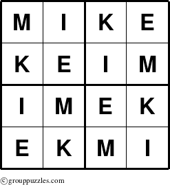 The grouppuzzles.com Answer grid for the Mike puzzle for 
