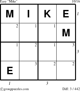 The grouppuzzles.com Easy Mike puzzle for  with all 3 steps marked