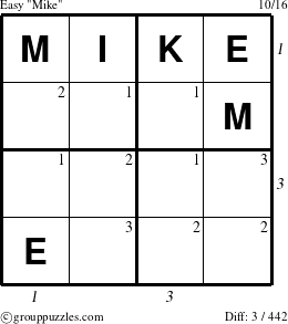 The grouppuzzles.com Easy Mike puzzle for , suitable for printing, with all 3 steps marked