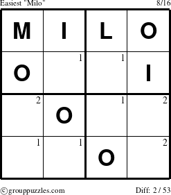 The grouppuzzles.com Easiest Milo puzzle for  with the first 2 steps marked