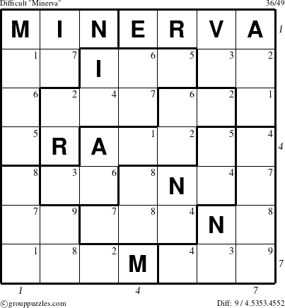 The grouppuzzles.com Difficult Minerva puzzle for  with all 9 steps marked