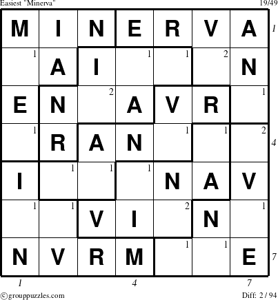 The grouppuzzles.com Easiest Minerva puzzle for , suitable for printing, with all 2 steps marked