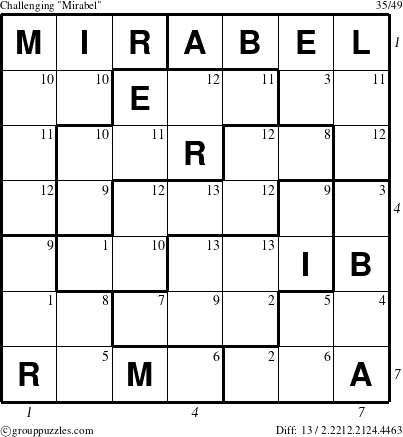 The grouppuzzles.com Challenging Mirabel puzzle for  with all 13 steps marked