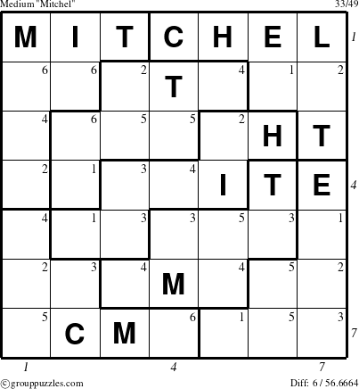 The grouppuzzles.com Medium Mitchel puzzle for  with all 6 steps marked