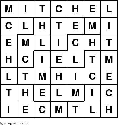 The grouppuzzles.com Answer grid for the Mitchel puzzle for 