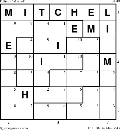 The grouppuzzles.com Difficult Mitchel puzzle for , suitable for printing, with all 10 steps marked