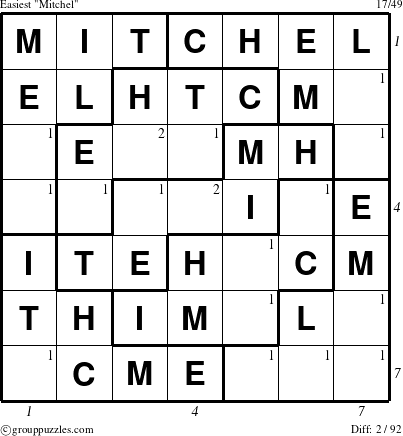 The grouppuzzles.com Easiest Mitchel puzzle for  with all 2 steps marked