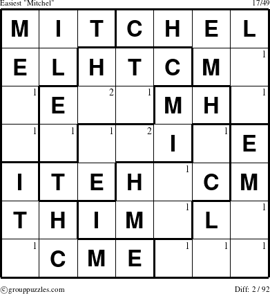 The grouppuzzles.com Easiest Mitchel puzzle for  with the first 2 steps marked