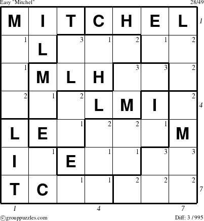 The grouppuzzles.com Easy Mitchel puzzle for  with all 3 steps marked