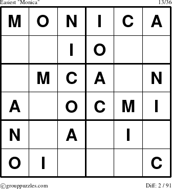 The grouppuzzles.com Easiest Monica puzzle for 