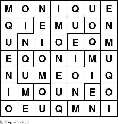 The grouppuzzles.com Answer grid for the Monique puzzle for 